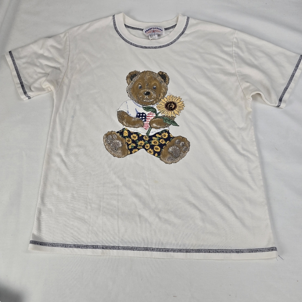 Vintage American Born Bear With Embroidered Sunflower Size Small Made In USA